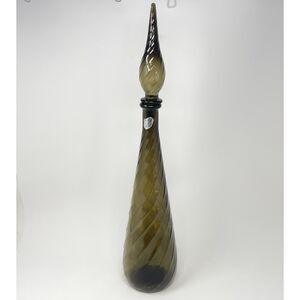 Vintage Guildcraft Empoli Smoke Gray Glass Genie Bottle Decanter 21” W/ Stopper